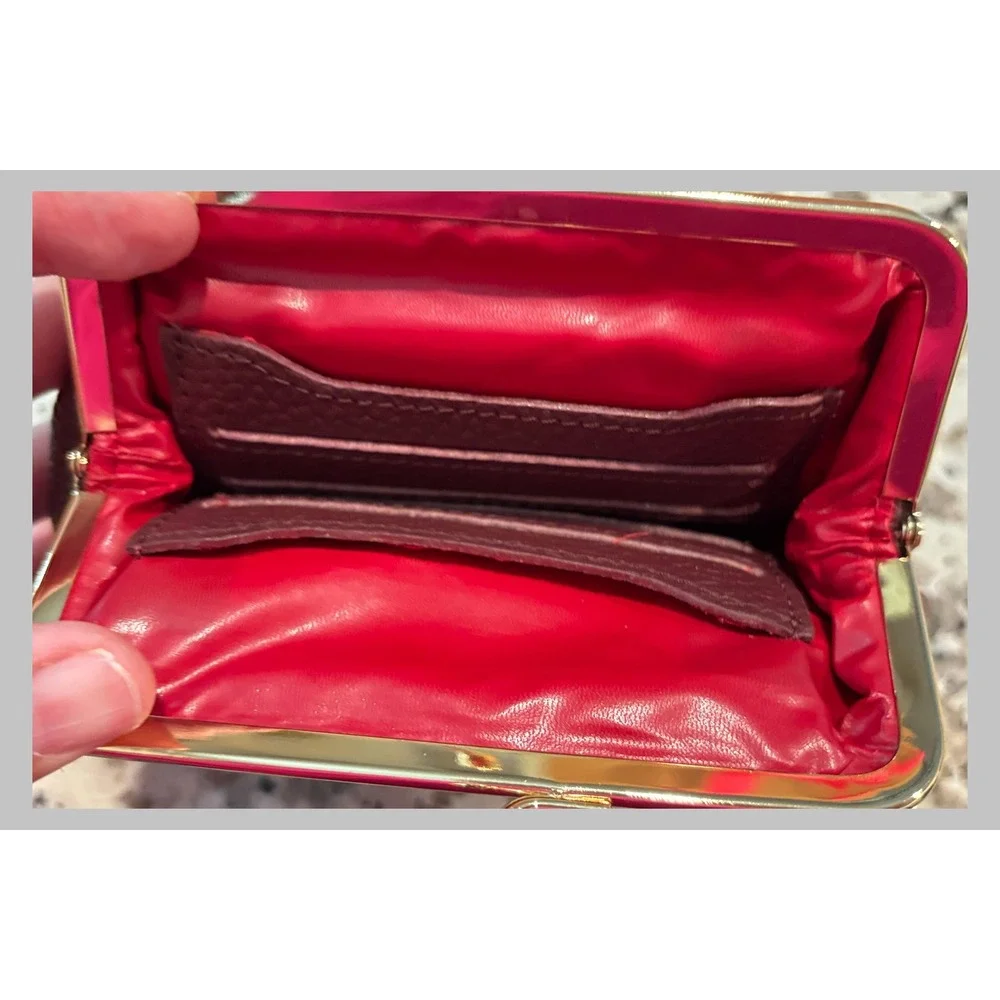 Dooney & Bourke Burgundy Pebble Grain Leather Kiss Lock Coin Purse Card Case